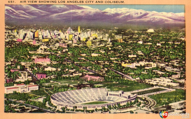 Air View Showing Los Angeles City and Coliseum