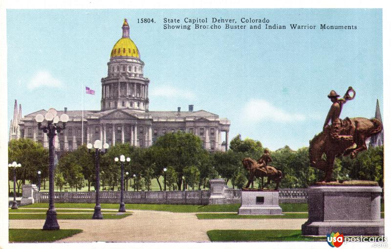 Pictures of Denver, Colorado, United States: State Capitol. Broncho Buster and Indian Warrior Monuments