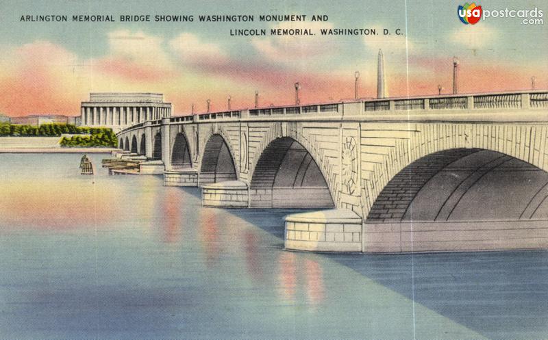 Arlington Memorial Bridge showing Washington Monument and Lincoln Memorial