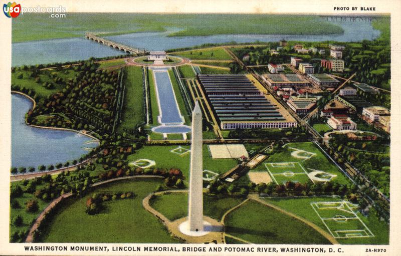 Washington Monument, Lincoln Memorial, Bridge and Potomac River