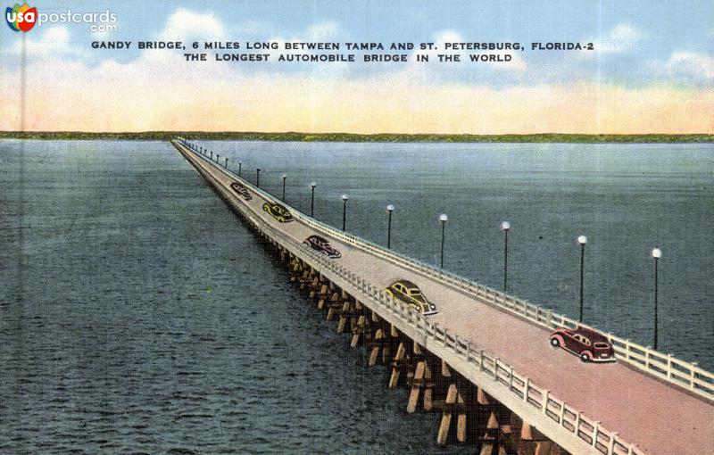 Gandy Bridge, 6 miles long between Tampa and St. Petersburg