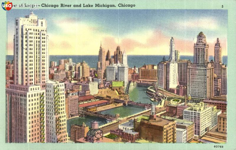 View of Loop - Chicago River and Lake Michigan