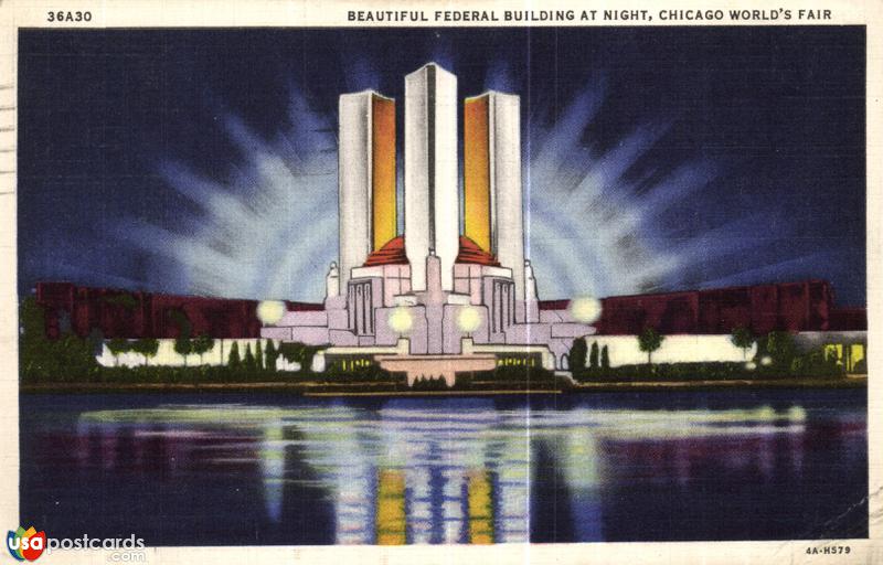 Beautiful Federal Building at Night, Chicago World´s Fair