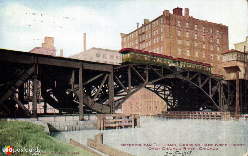 Metropolitan L Train, crossing Jack-Knife Bridge over Chicago River