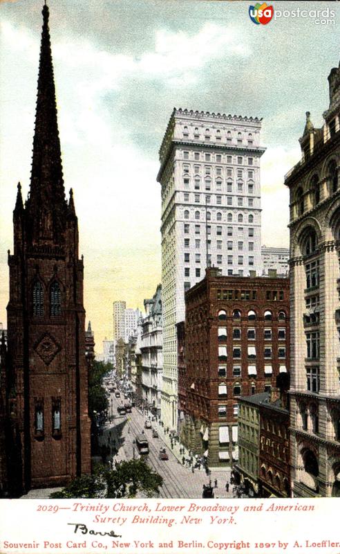 Trinity Church, Lower Broadway and American Surety Building