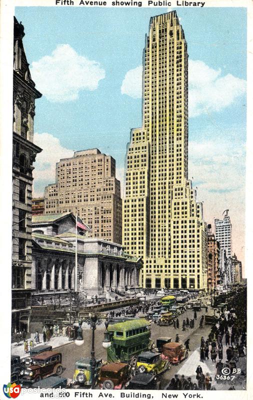 Fifth Avenue showing Public Library and 500 Fifth Ave. Building