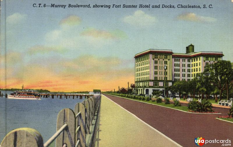 Pictures of Charleston, South Carolina, United States: Murray Boulevard, showing Fort Sumter Hotel and Docks