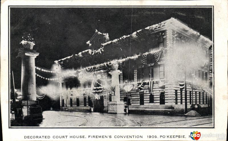 Pictures of Poughkeepsie, New York, United States: Decorated Court House, Firemen´s Convention of 1909