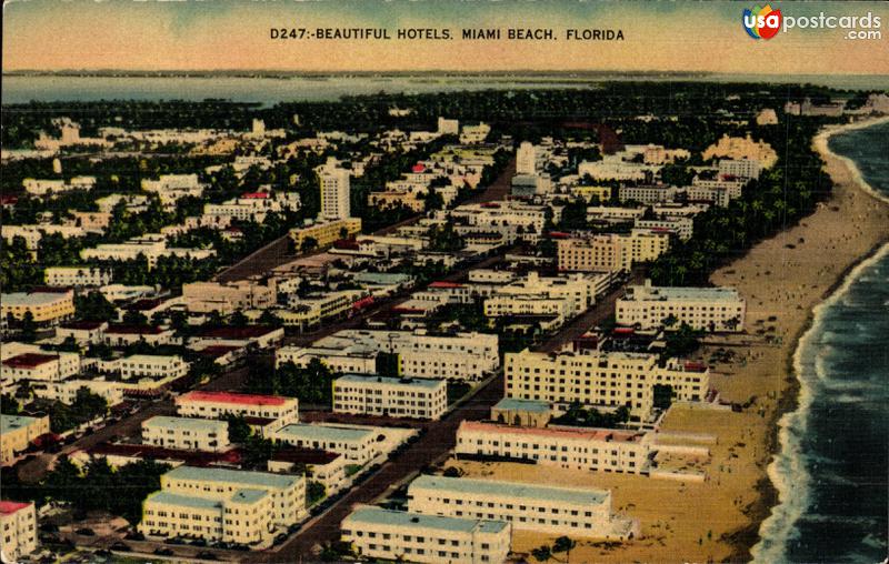 Aerial view of hotels in Miami Beach