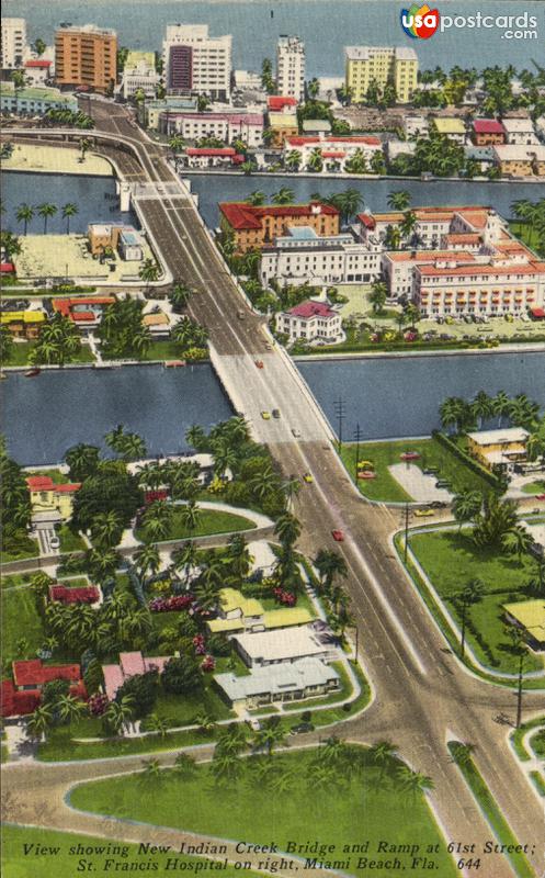 New Indian Creek Bridge and ramp at 61st Street, St. Francis Hospital on right