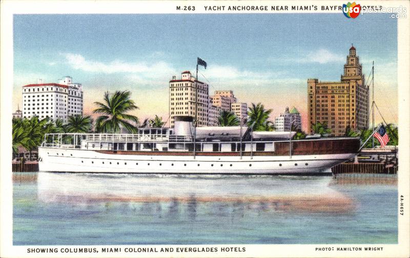 Yacht anchorage showing Columbus, Miami Colonial and Everglades Hotels