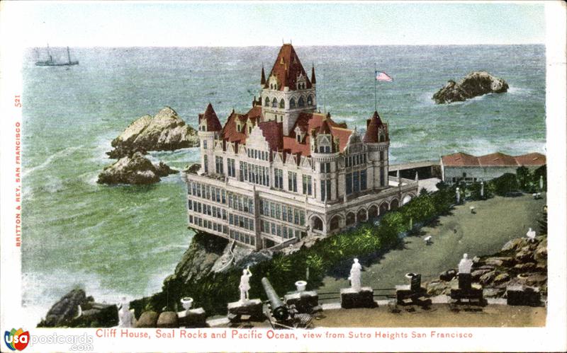 Cliff House, Seal Rocks and Pacific Ocean view, from Sutro Heights