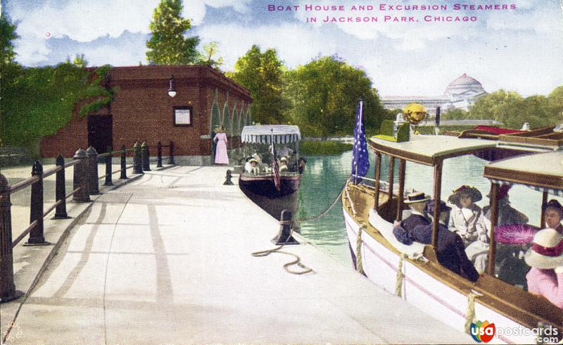 Boat House and excursion steamers in Jackson Park