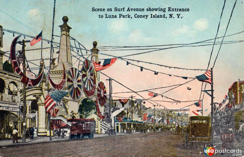 Pictures of Coney Island, New York, United States: Scene on Surf Avenue showing Entrance to Luna Park