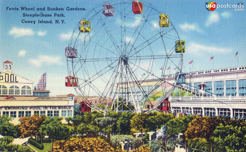 Pictures of Coney Island, New York, United States: Ferris Wheel and Sunken Gardens, Steeplechase Park