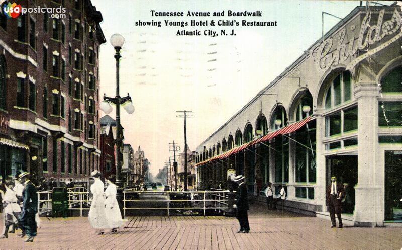 Pictures of Atlantic City, New Jersey, United States: Tennessee Avenue and Boardwalk showing Youngs Hotel & Child´s Restaurant