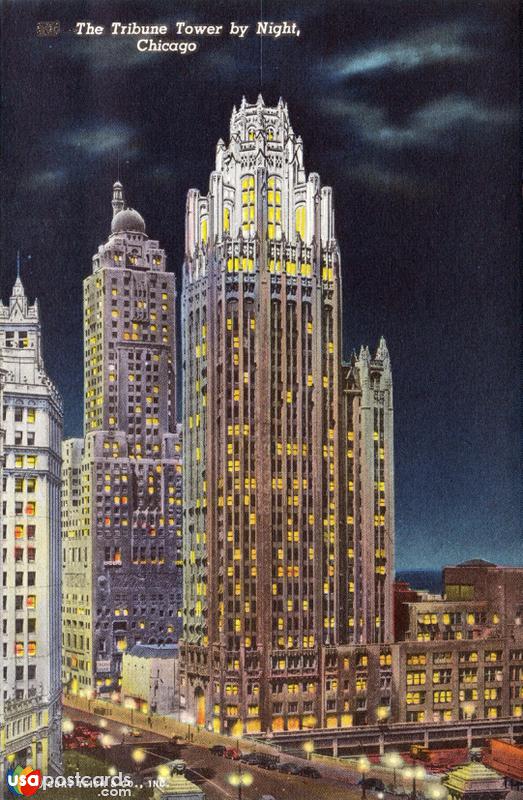 The Tribune Tower by night