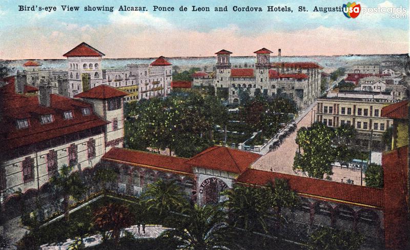 Bird´s-eye view showing Alcazar, Ponce de Leon and Cordova Hotels