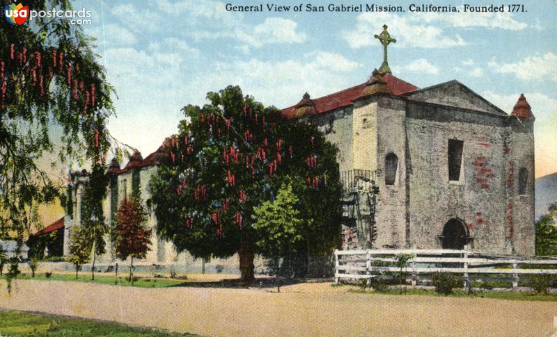 Pictures of Riverside, California: General View of San Gabriel Mission, California. Founded 1771