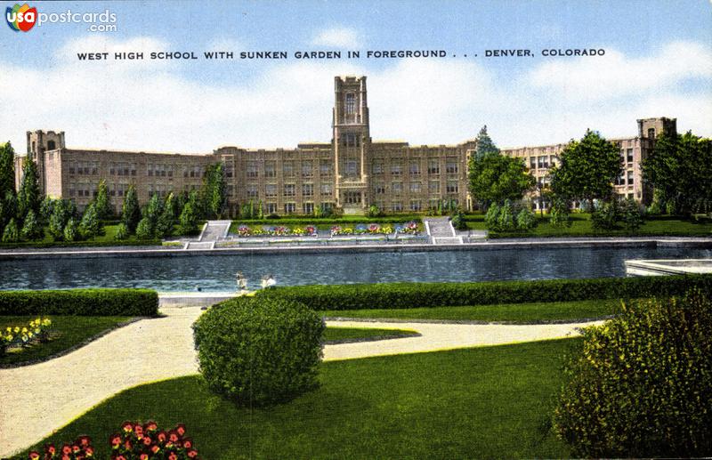 Pictures of Denver, Colorado: West High School with Sunken Garden in Foreground