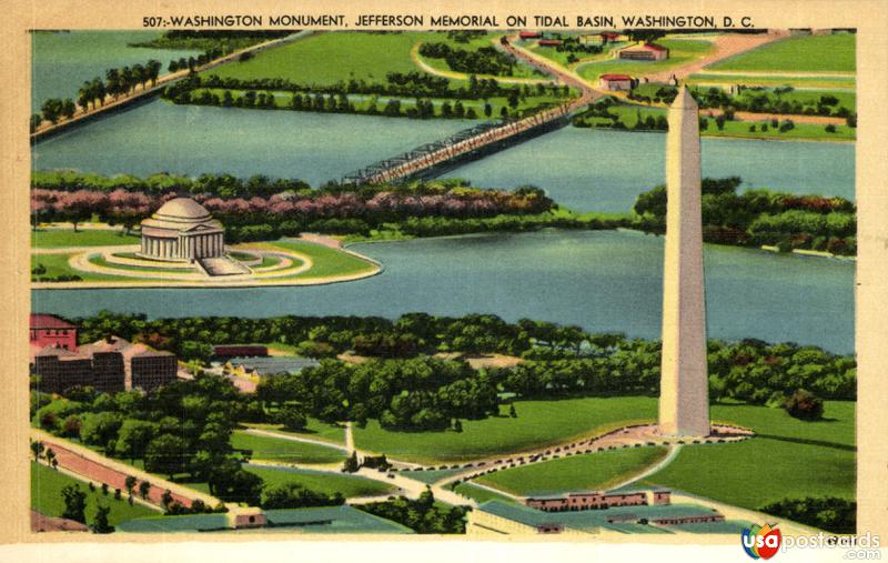 Pictures of Washington, District Of Columbia: Washington Monument, Jefferson Memorial on Tidal Basin