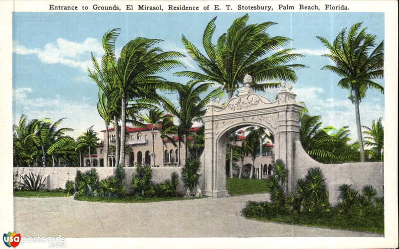 Pictures of Palm Beach, Florida: Entrance to Grounds, El Mirasol, Residence of E. T. Stotesbury