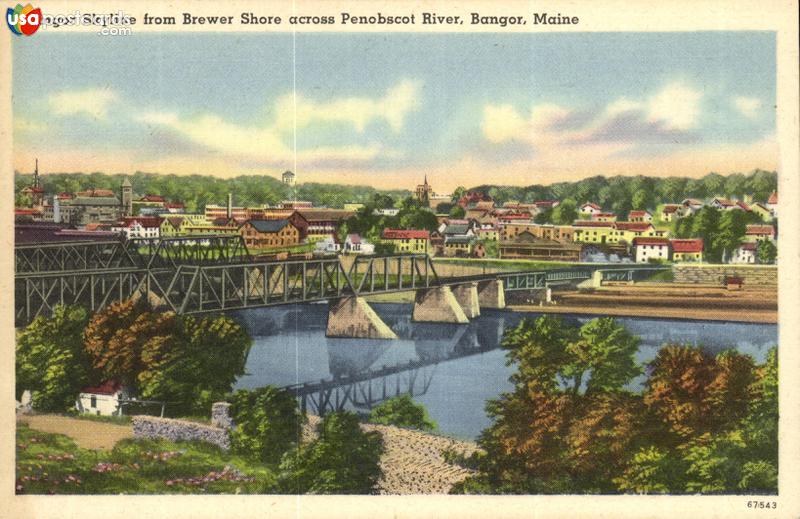 Pictures of Bangor, Maine: Bangor Skyline from Brewer Shore across Penobscot River