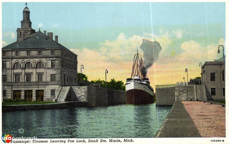 Pictures of Sault Ste. Marie, Michigan: Passenger Steamer Leaving Poe Lock