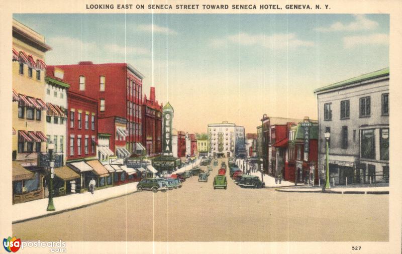 Pictures of Geneva, New York: Looking East on Seneca Street Toward Seneca Hotel