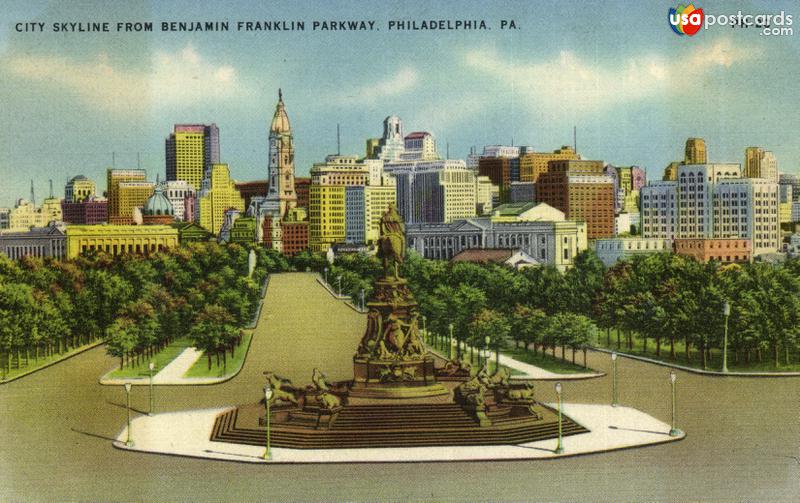 Pictures of Philadelphia, Pennsylvania: City Skyline from Benjamin Franklin Parkway