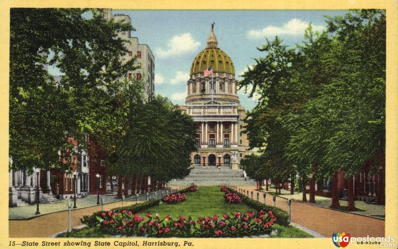 Pictures of Harrisburg, Pennsylvania: State Street showing State Capitol