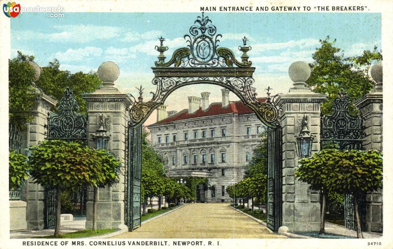 Pictures of Newport, Rhode Island: Main Entrance and Gateway to The Breakers / Residence of Mrs. Cornelius Vanderbilt