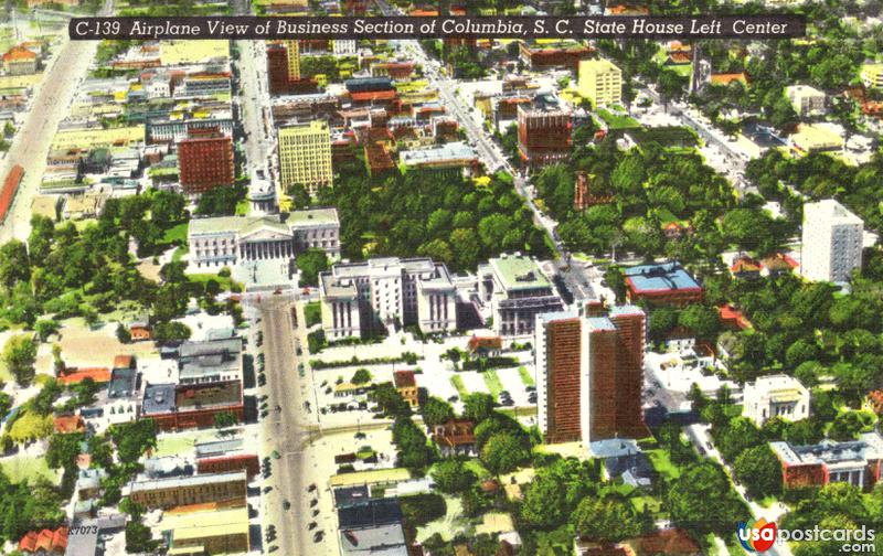 Pictures of Columbia, South Carolina: Airplane View of Business Section of Columbia, S. C. State House Left Center