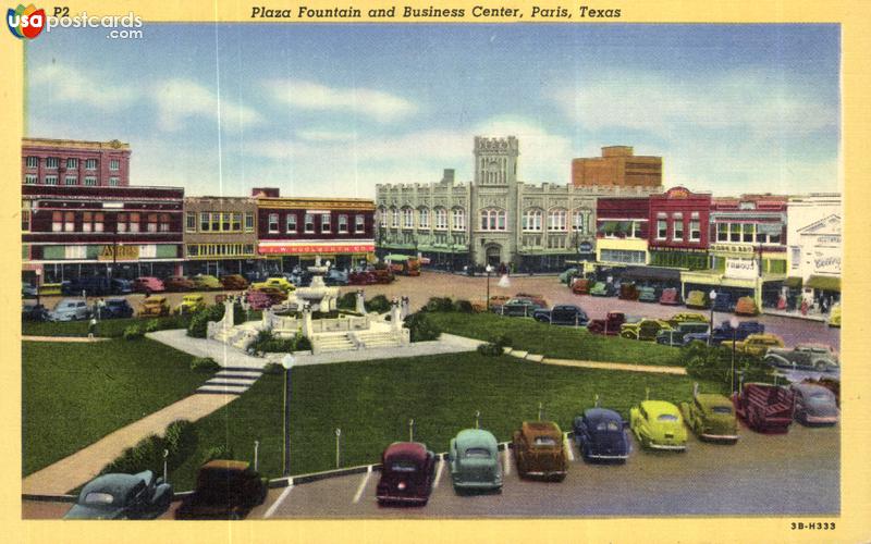 Pictures of Paris, Texas: Plaza Fountain and Business Center