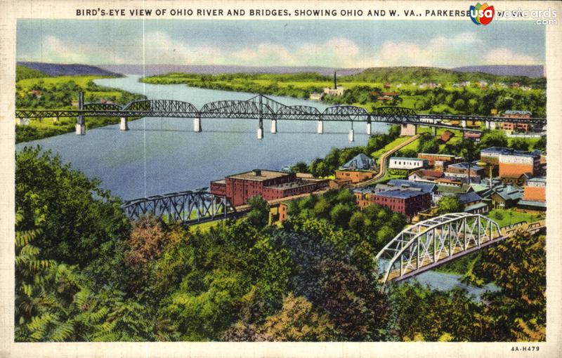 Pictures of Parkersburg, West Virginia: Bird´s-Eye view of Ohio River and Bridges