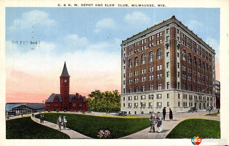 Pictures of Milwaukee, Wisconsin: C. & N. W. Depot and Elks´ Club