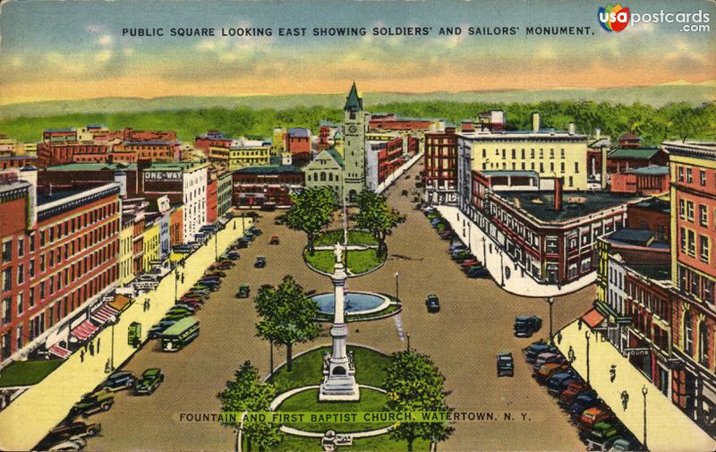 Pictures of Watertown, New York: Public Square looking East, showing Soldiers´s and Sailors´ Monument