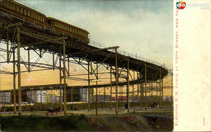 Pictures of New York City, New York: Elevated Railroad curve at 110th Street