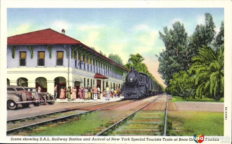 Pictures of Boca Grande, Florida: Scene showing S.A.L. railway station and arrival of New York Special Tourists Train