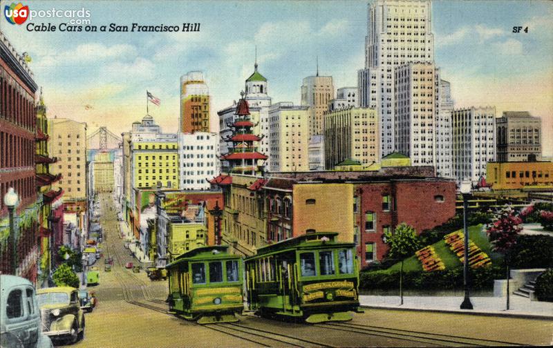 Pictures of San Francisco, California: Cable cars on a San Francisco Hill