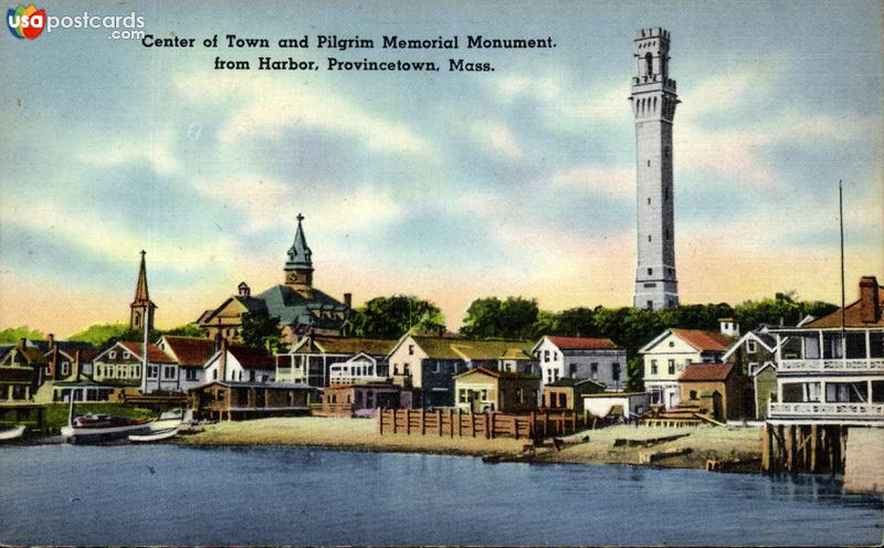 Pictures of Provincetown, Massachusetts: Center of Town and Pilgrim Memorial Monument from Harbor