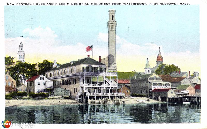 Pictures of Provincetown, Massachusetts: New Central House and Pilgrim Memorial Monument, from Waterfront