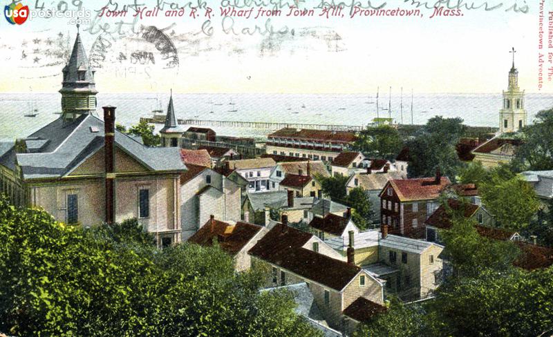 Pictures of Provincetown, Massachusetts: Town Hall and Railroad Wharf from Town Hill