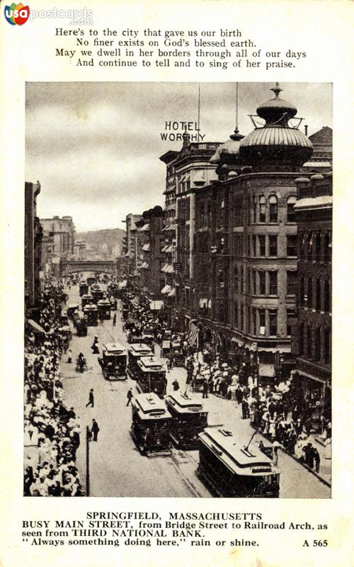 Pictures of Springfield, Massachusetts: Main Street, from Bridge Street to Rail Arch, as seen from Third National Bank