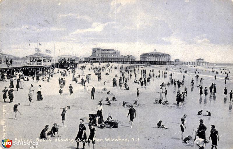 Pictures of Wildwood By The Sea, New Jersey: Bathing Beach showing Ocean Pier