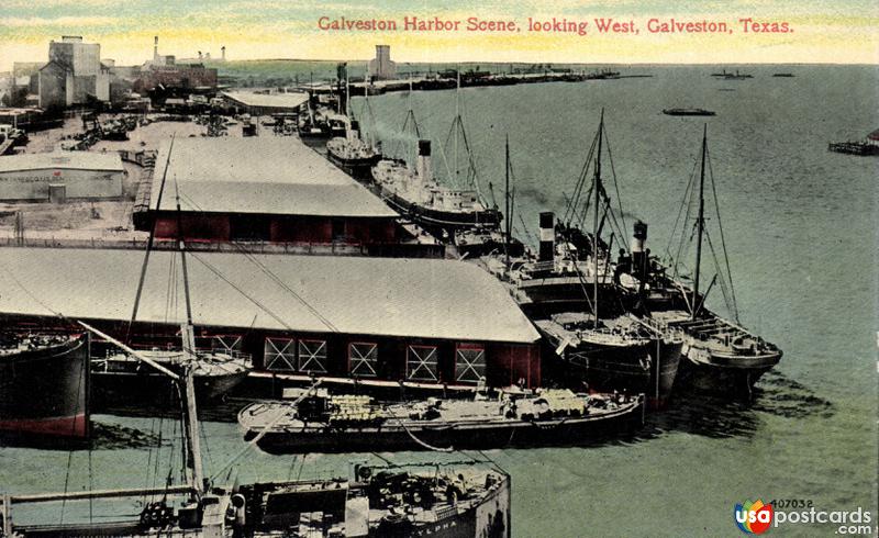 Pictures of Galveston, Texas: Galveston Harbor Scene, looking West