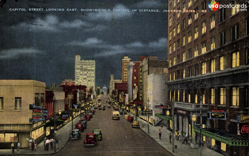 Pictures of Jackson, Mississippi: Capitol Street looking East, showing Old Capitol in Distance