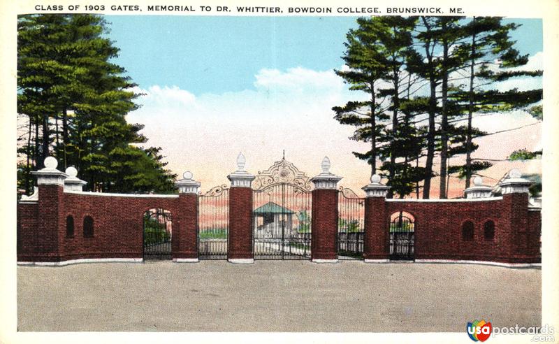 Pictures of Brunswick, Maine: Class of 1903 Gates, Memorial to Dr. Whittier, Bowdoin College