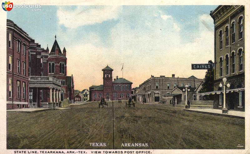 Pictures of Texarkana, Texas: State Line, Texarkana, Ark.-Tex. View Towards Post Office