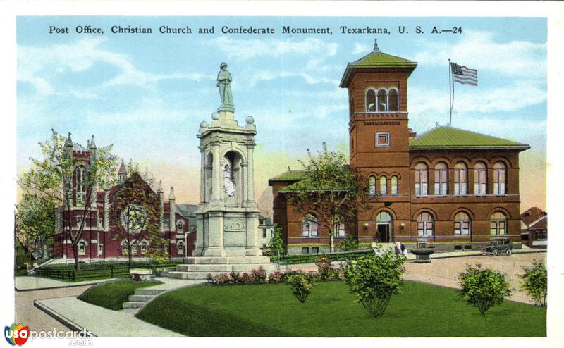 Pictures of Texarkana, Texas: Post Office, Christian Church and Conference Monument 